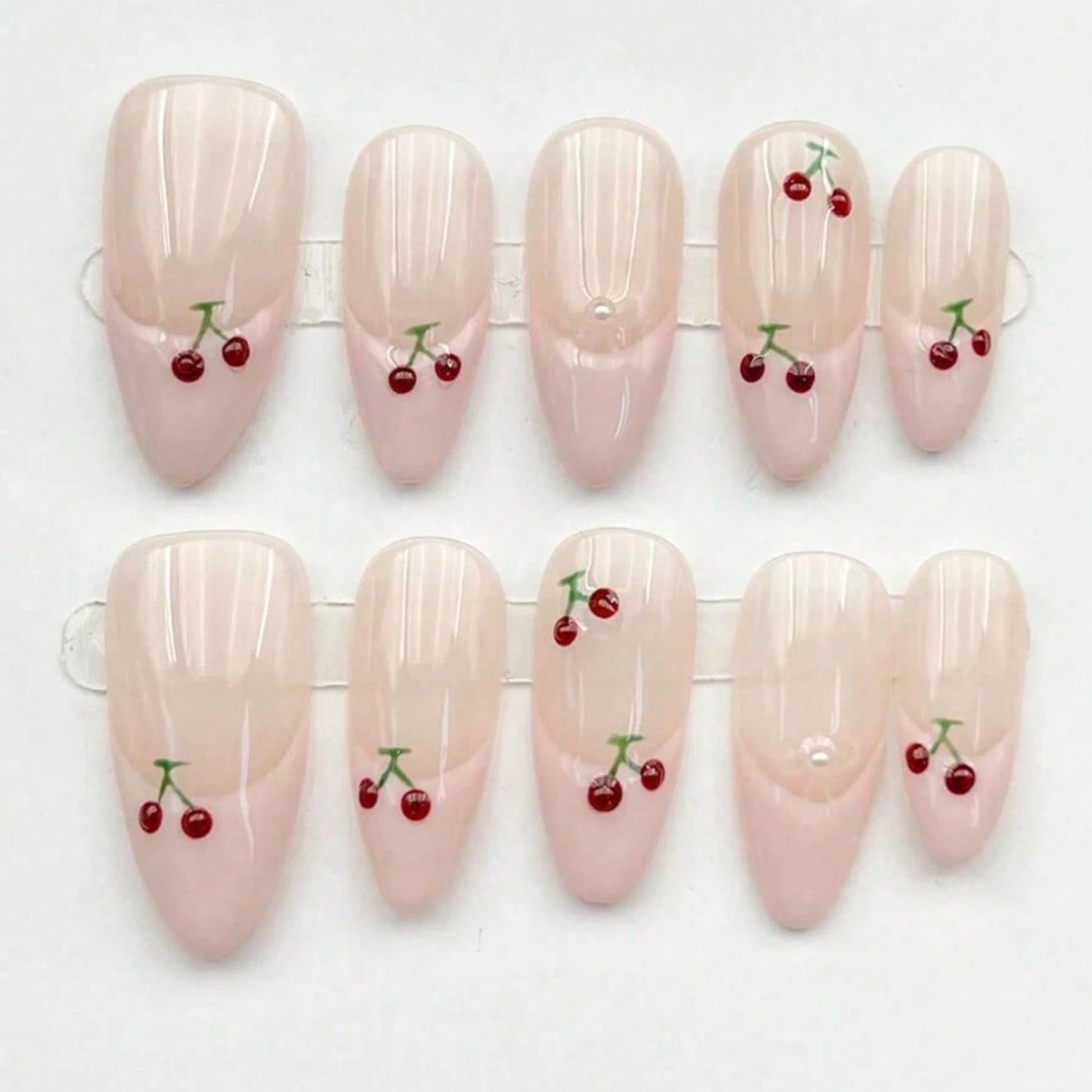 Nail Art Pink - 10개 중간 사이즈 아몬드 누드 핑크