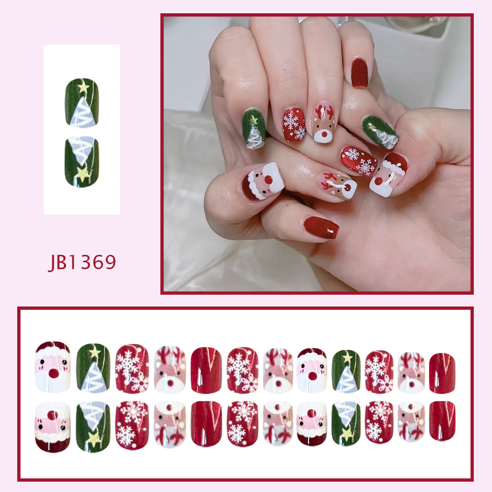크리스마스 프레스온 네일 산타 순록 눈송이 인조 네일  - Nail Art Press On 리뷰 및 가격