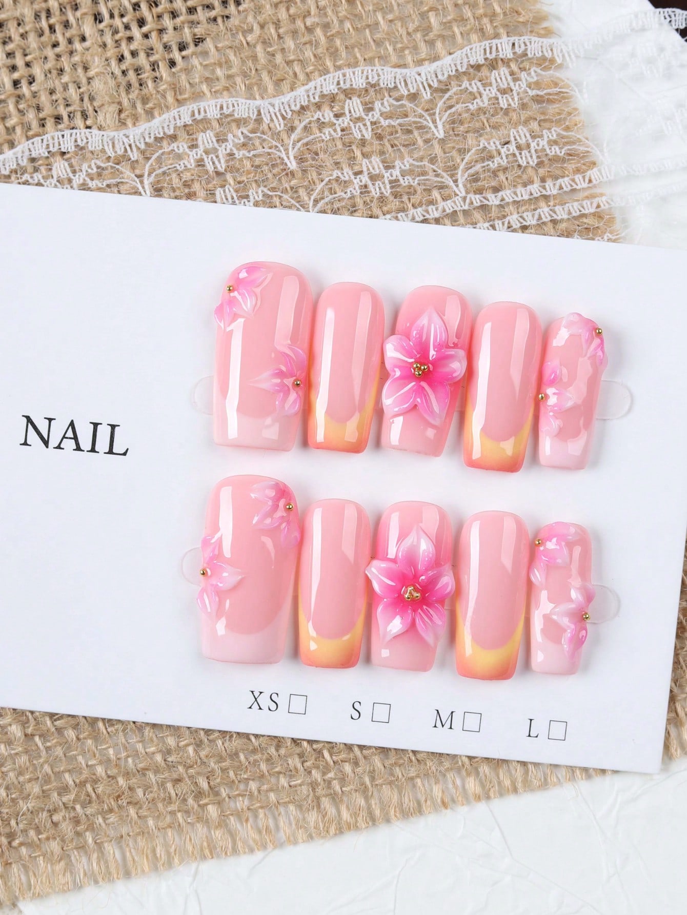10개의 중간 길이 직사각형 누드 핑크와 오렌지 그라데 - Nail Art Orange 리뷰 및 가격