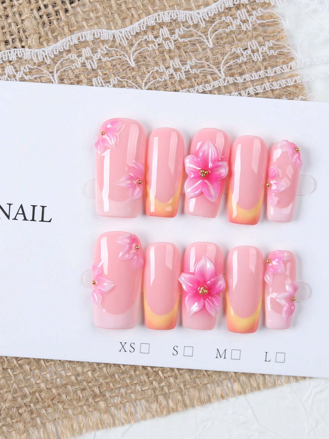 10개의 중간 길이 직사각형 누드 핑크와 오렌지 그라데 - Nail Art Orange 리뷰 및 가격