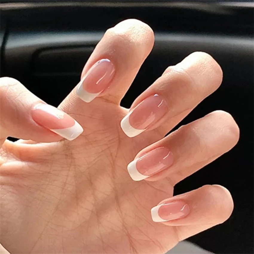 24 개/대 짧은 프랑스어 미니멀리스트 손톱 가짜 누드 - Nail Art Pink 리뷰 및 가격
