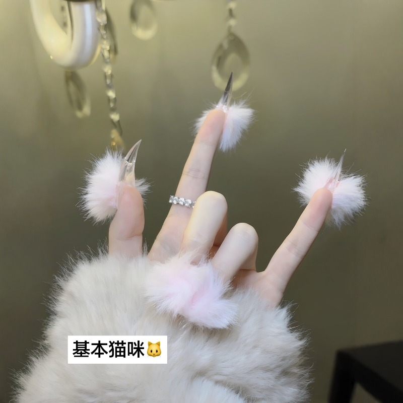 수제 장식이 들어간 긴 고양이 발톱 모양의 붙이는 손톱 - Nail Art Press On 리뷰 및 가격